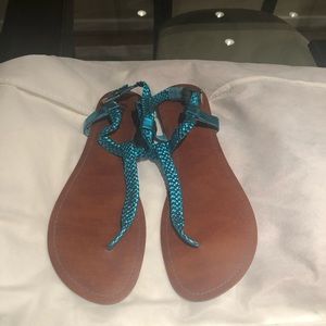 Turquoise metallic blue sandals